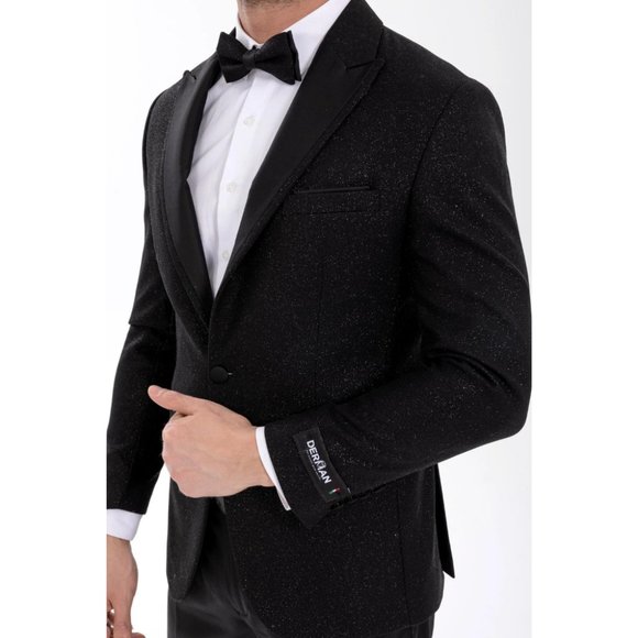Derman Black Pointed Collar Silvery Classic 2 Piece Tuxedo - Picture 5 of 7